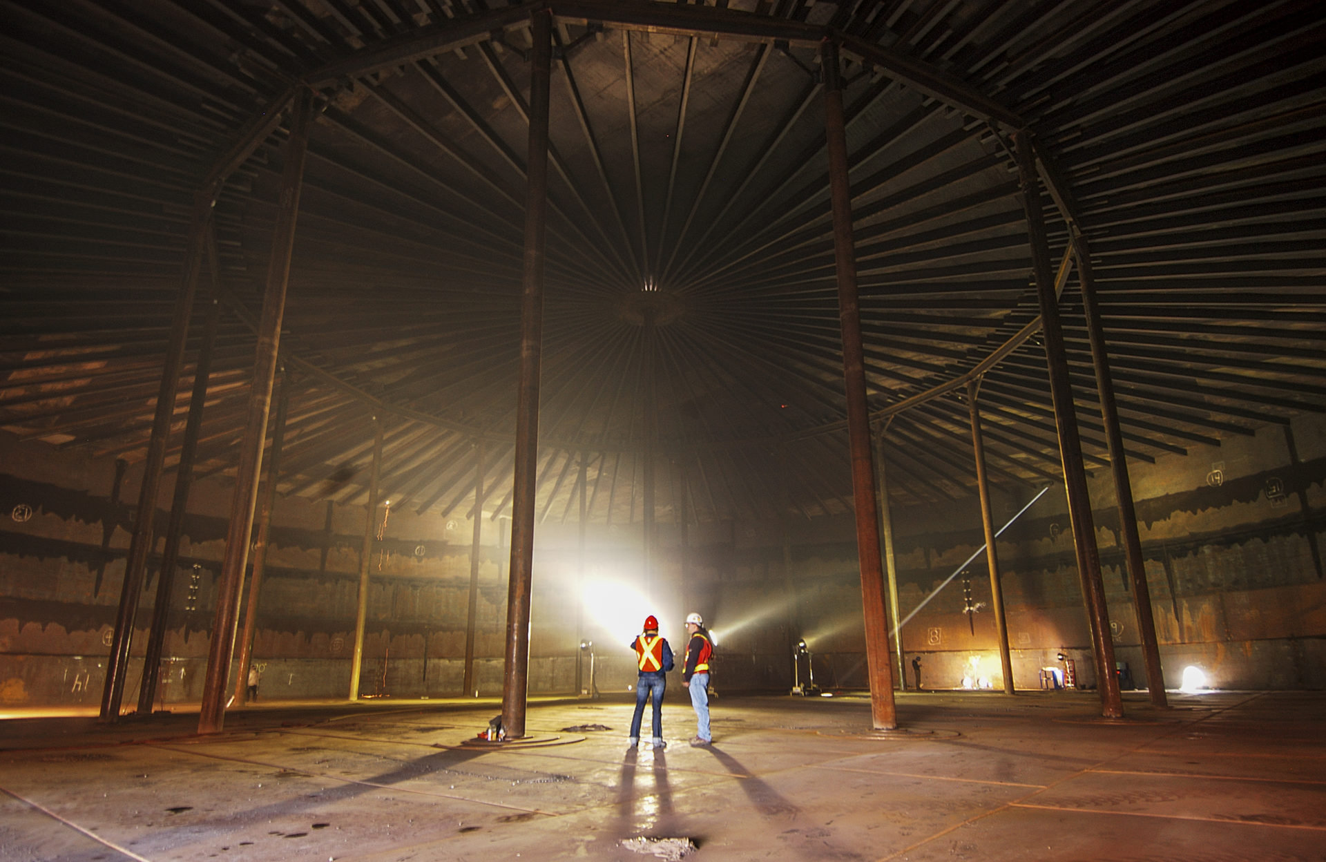 Inside an empty fuel container at Yellowknife's tank farm.