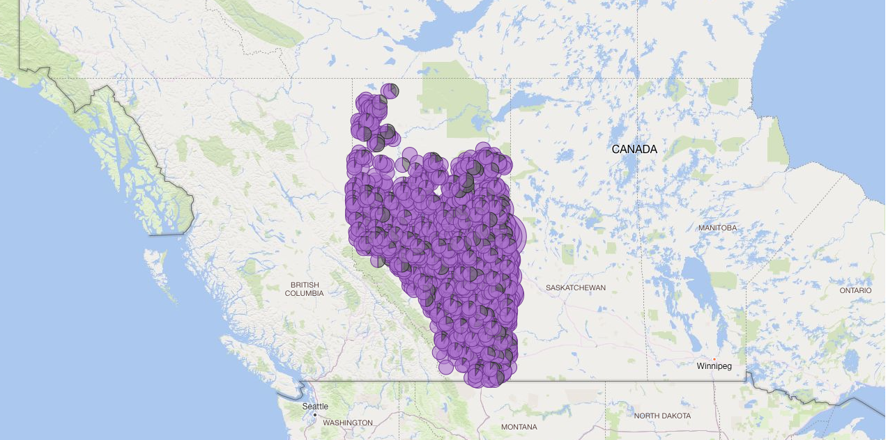 Inactive oil and gas wells Alberta map