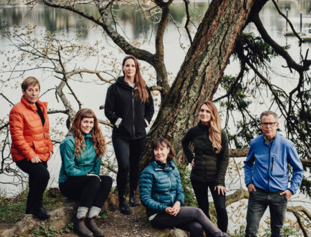 The Narwhal's team members. Left to right: Contributor Judith Lavoie, Alberta reporter Sharon J. Riley, co-founder and managing editor Carol Linnitt, B.C. legislative reporter Sarah Cox, co-founder and editor-in-chief Emma Gilchrist and contributor Ben Parfitt. Photo: Taylor Roades / The Narwhal