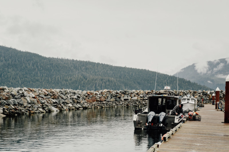 Nolan Fisher on his boat at Port Renfrew marina