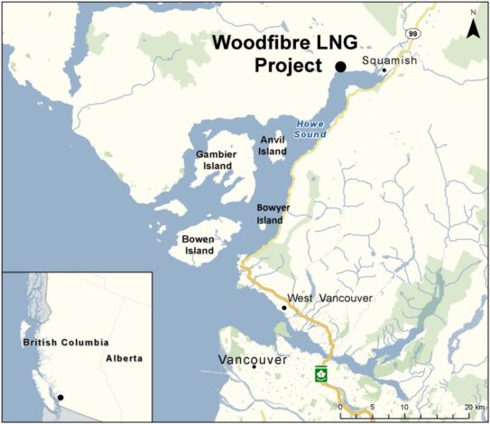 Woodfibre LNG Howe Sound map