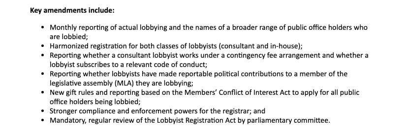 B.C. Lobbyist Registration Act amendments 2018