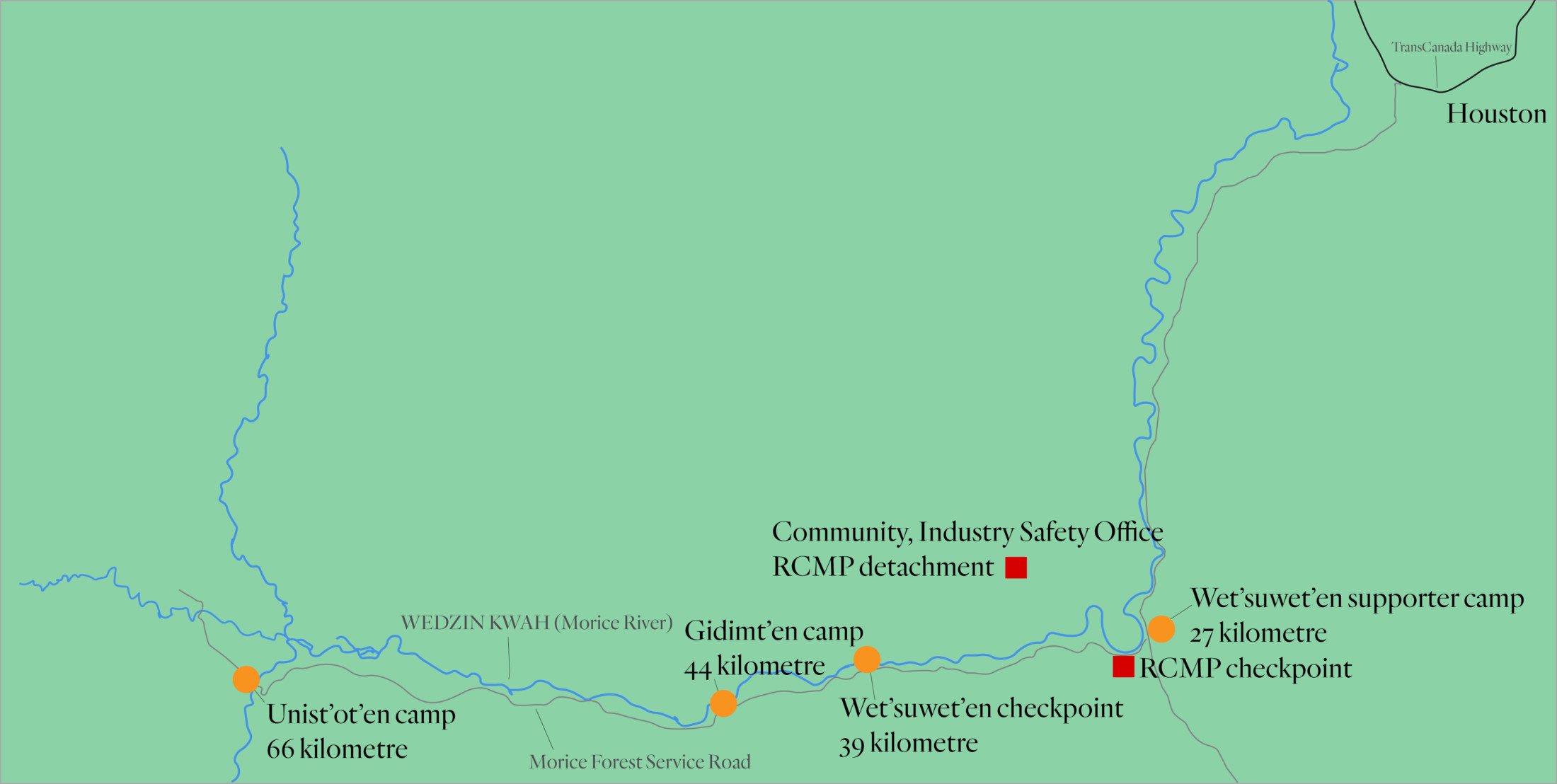 Wet'suwet'en Checkpoint map