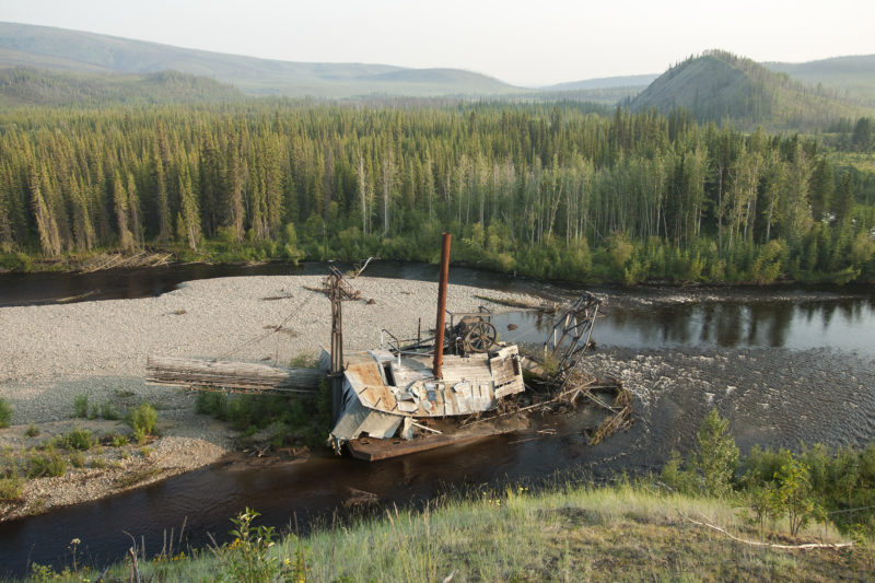 Fortymile River Yukon dredge placer mining