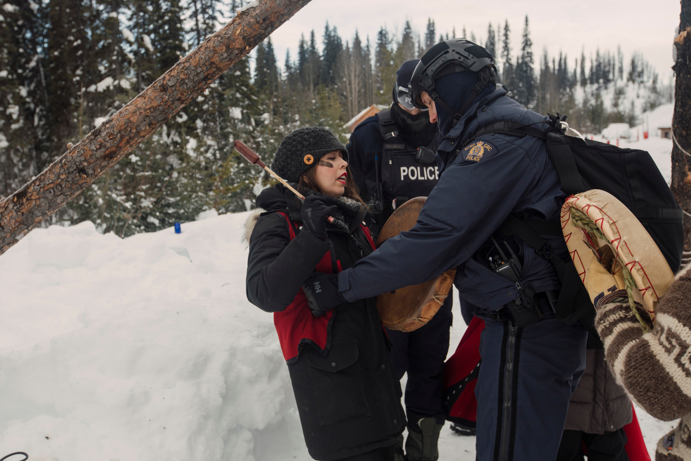 Wet’suwet’en land defender Karla Tait is arrested in 2020.