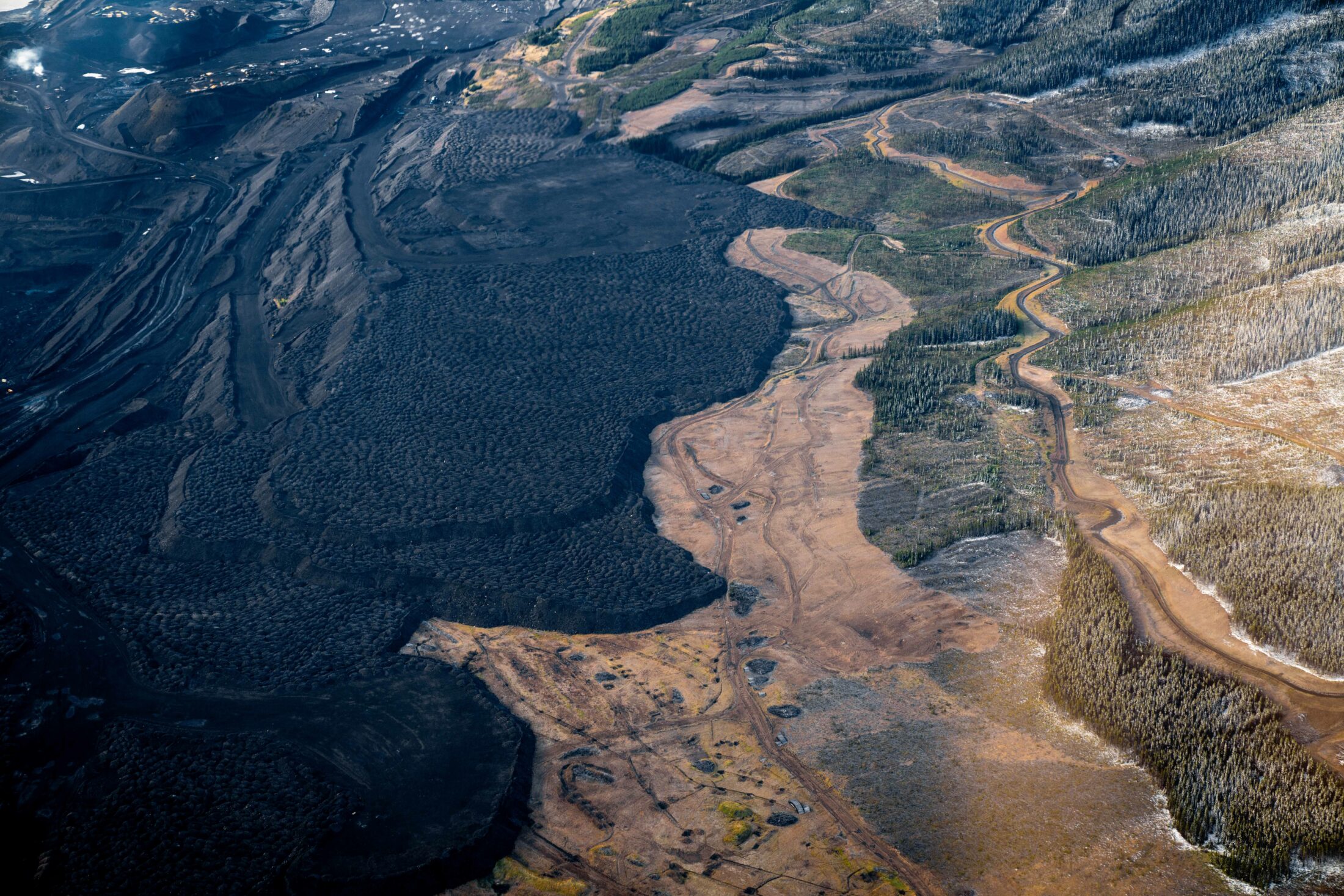 aerial view of waste rock piles