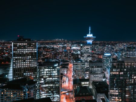 Downtown Vancouver at night.
