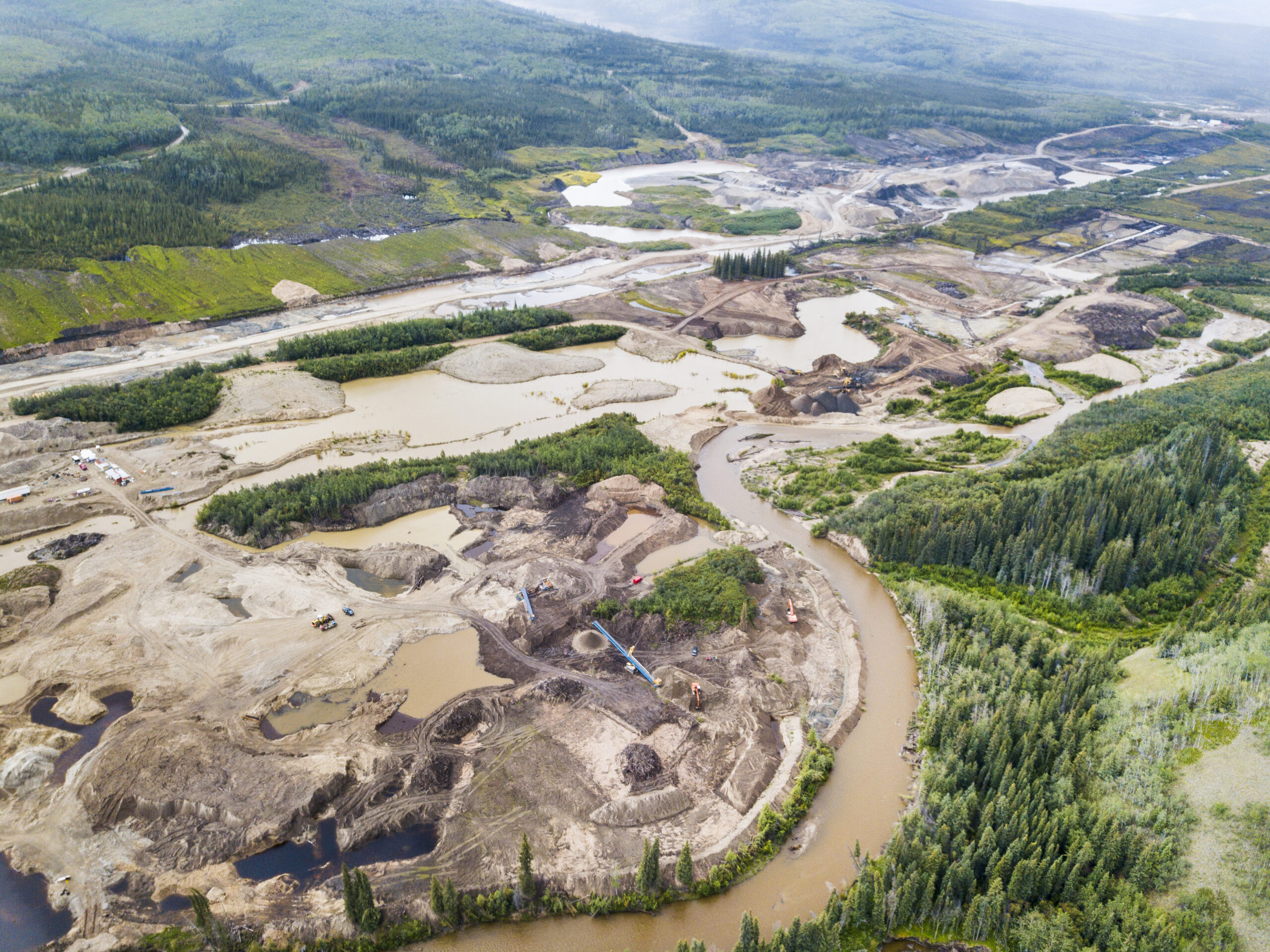 Placer mining Yukon seen from the sky