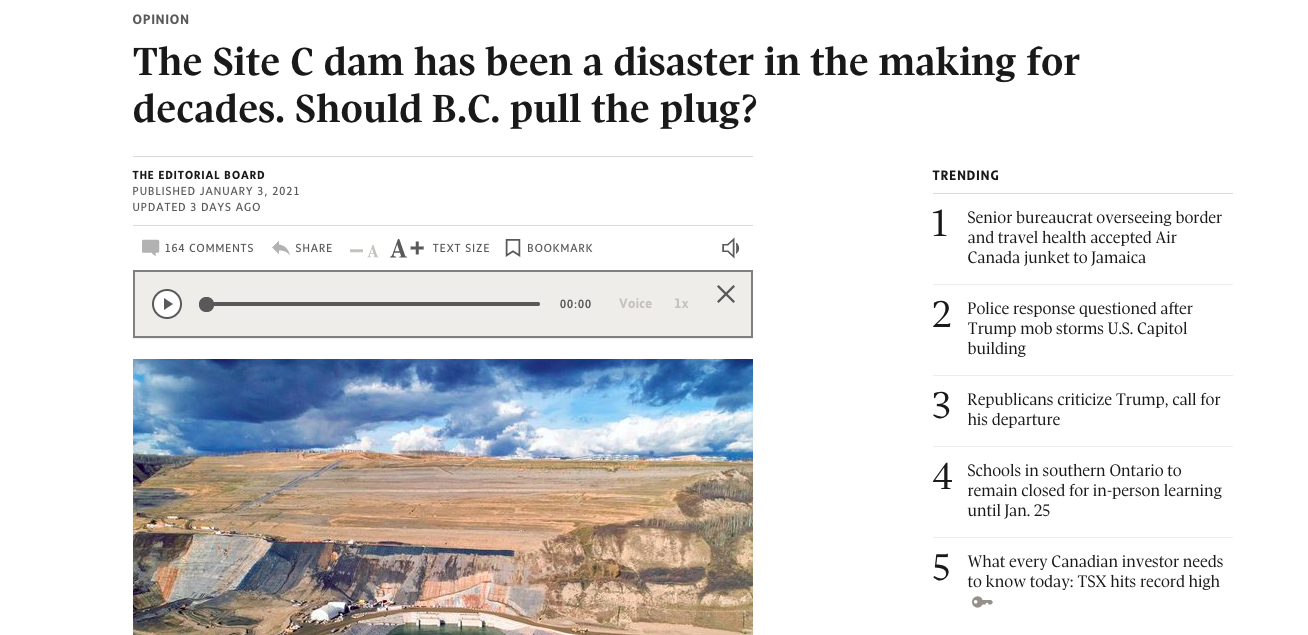 screenshot of globe and mail editorial