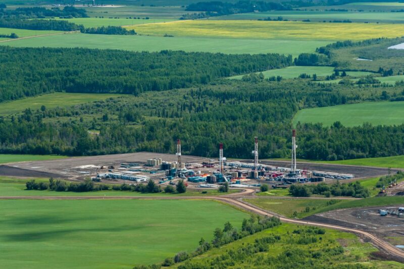 aerial faraway view of Oil and Gas Development. Farmington Area.