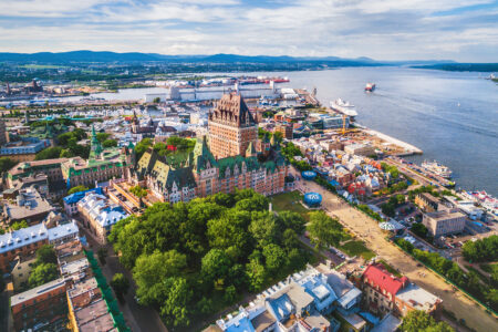 aerial view of quebec city showing patches of greenery