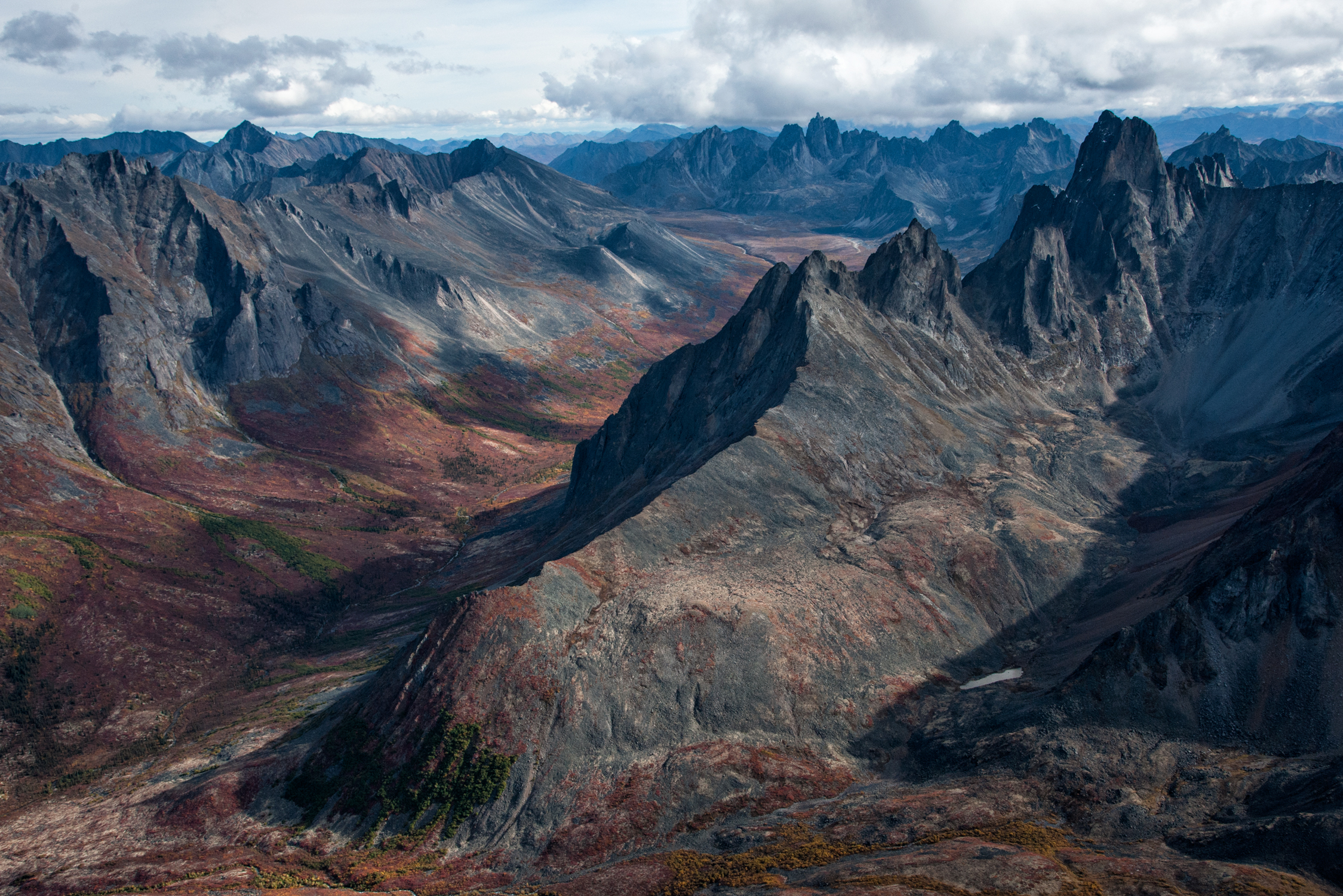aerial view of Klondike Valley mountain range in Tombstone Territorial park