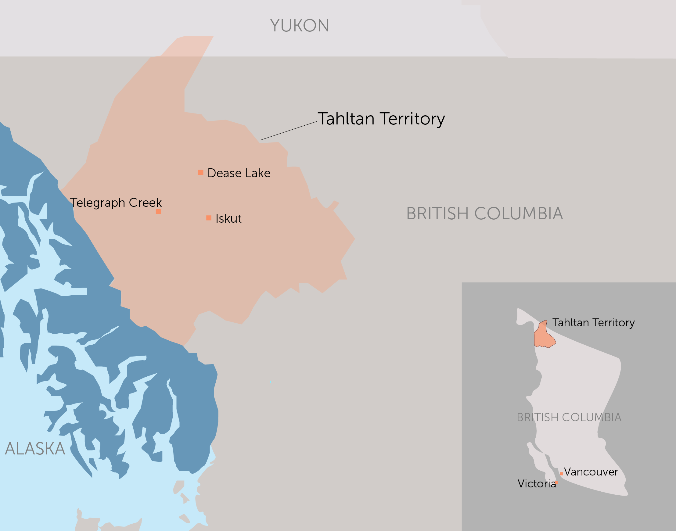 A map showing the territory of the Tahltan First Nation in northwestern B.C