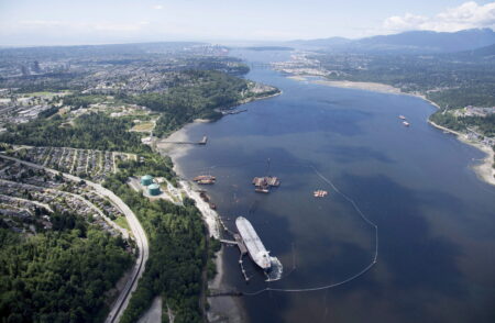 A aerial view of Kinder Morgan's Trans Mountain marine terminal