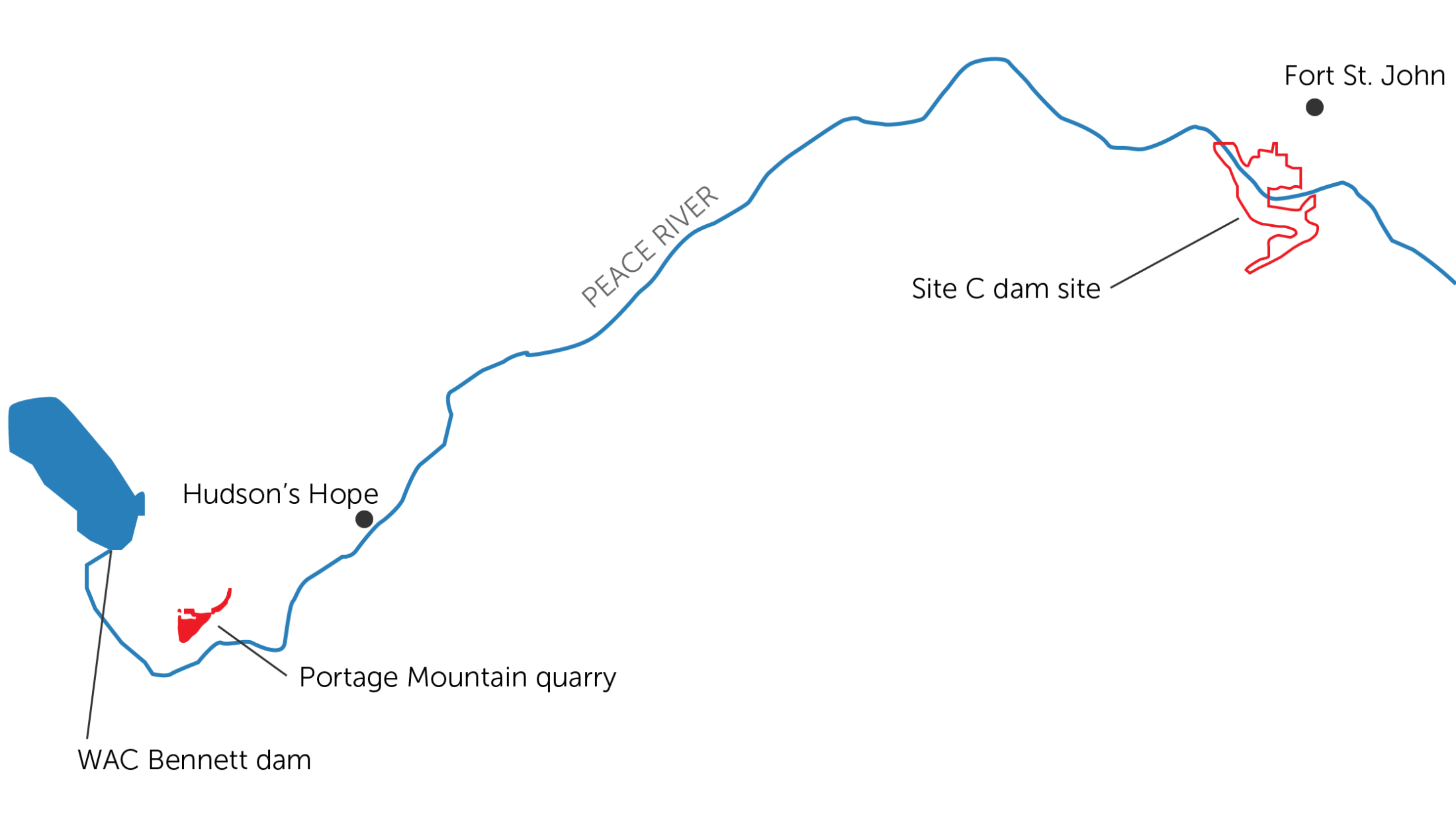 Portage Mountain Quarry Site C dam map
