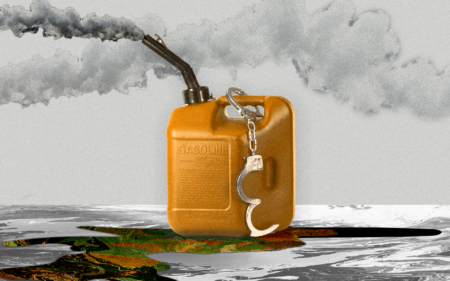illustration of gasoline can with handcuffs