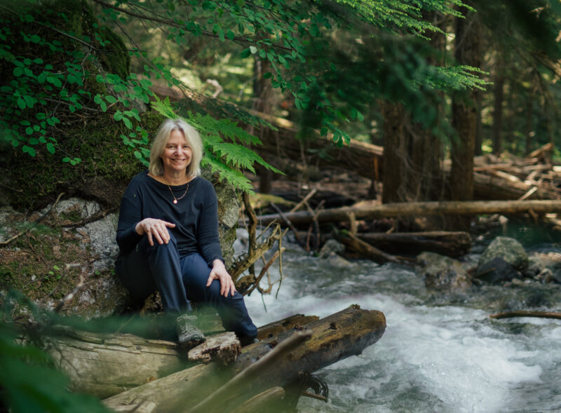 suzanne simard sitting in a forest