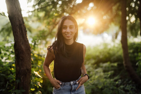 Safeena Dhalla posing outside