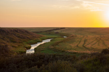 Saskatchewan farm at sunset