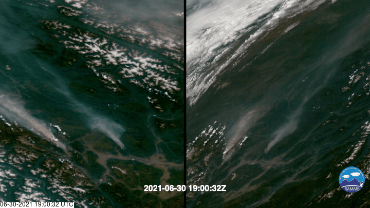 B.C. wildfire 2021 Sparks Lake, gif of storm cell growing