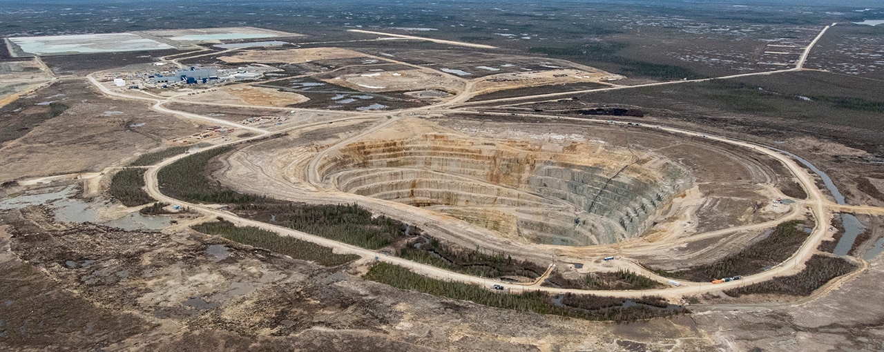 An aerial photo of a mine pit