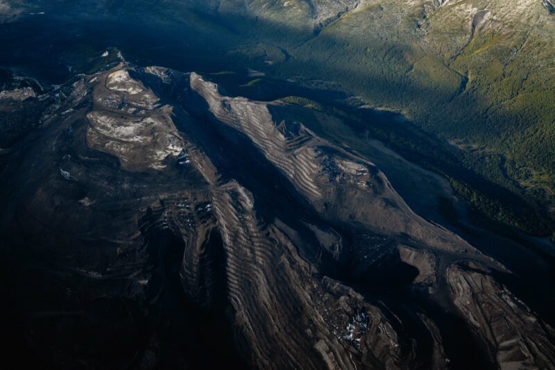An aerial view of a coal mining in B.C.'s mountains