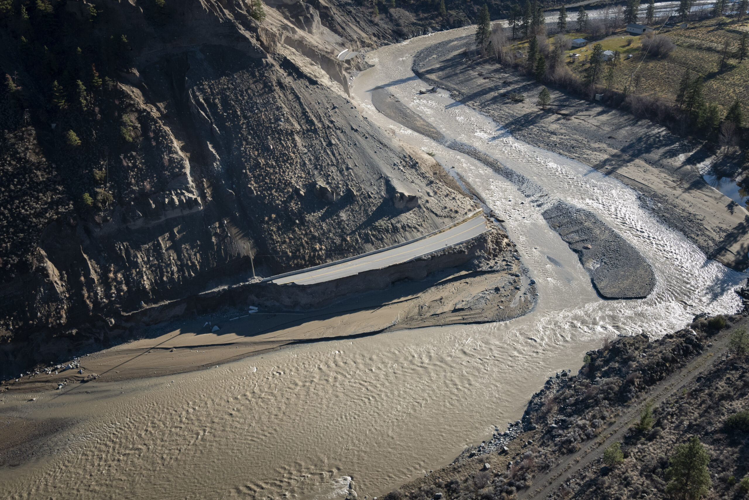 An aerial shot of Highway 8, which was washed out during B.C.'s Nov. 2021 floods 