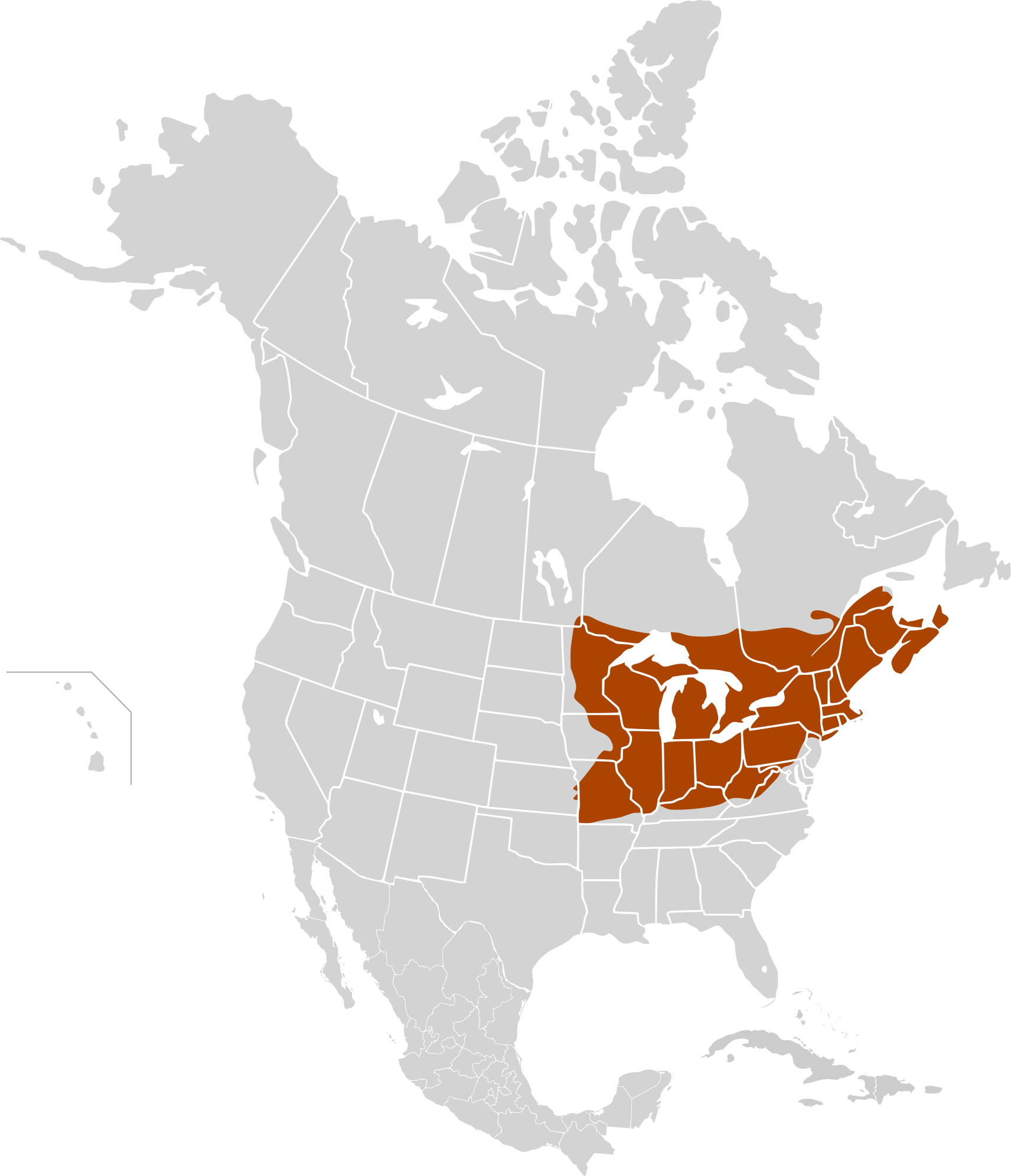 Map of maple syrup producing regions in Canada and the U.S.