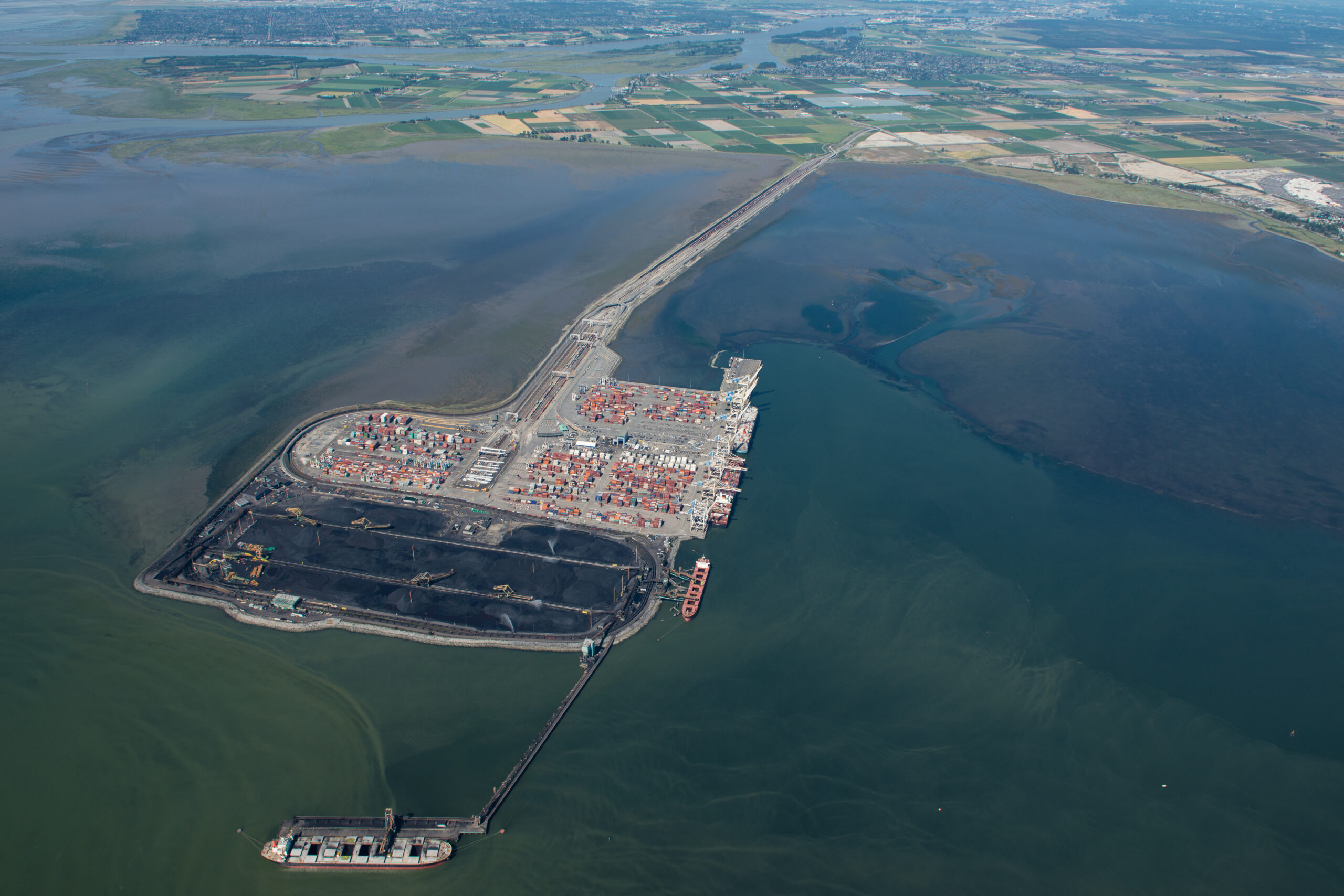 An aerial photo of the Roberts Bank Terminal