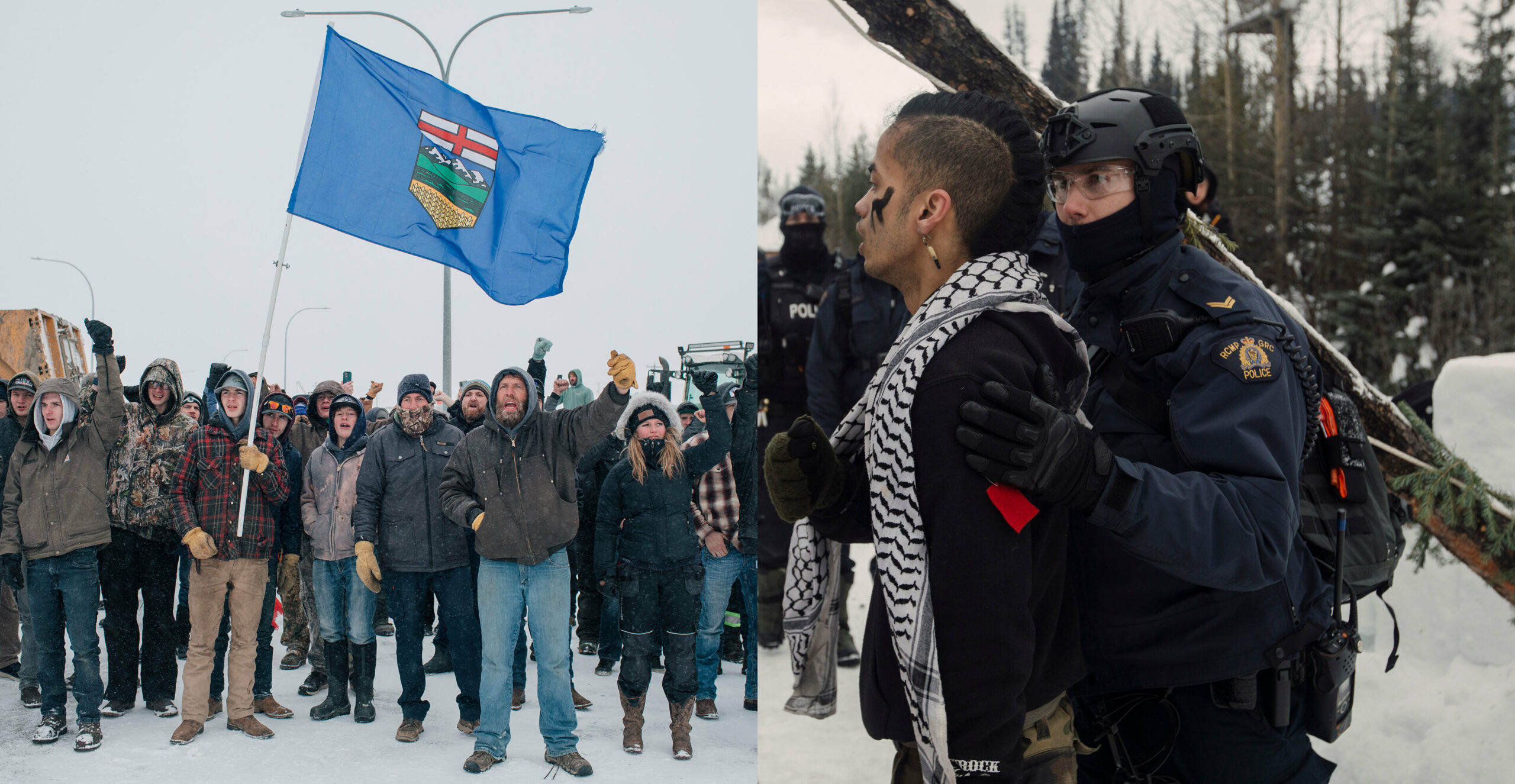 A comparison of protesting truck drivers and their supports at a blockade near Coutts, Alta., and the arrests of Indigenous land defenders on Wet'suwet'en territory in 2020.