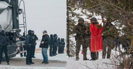 A comparison of police responses to the 2022 blockade at the Coutts border crossing in Alberta and to Indigenous land defenders on Wet'suwet'en territory in 2020