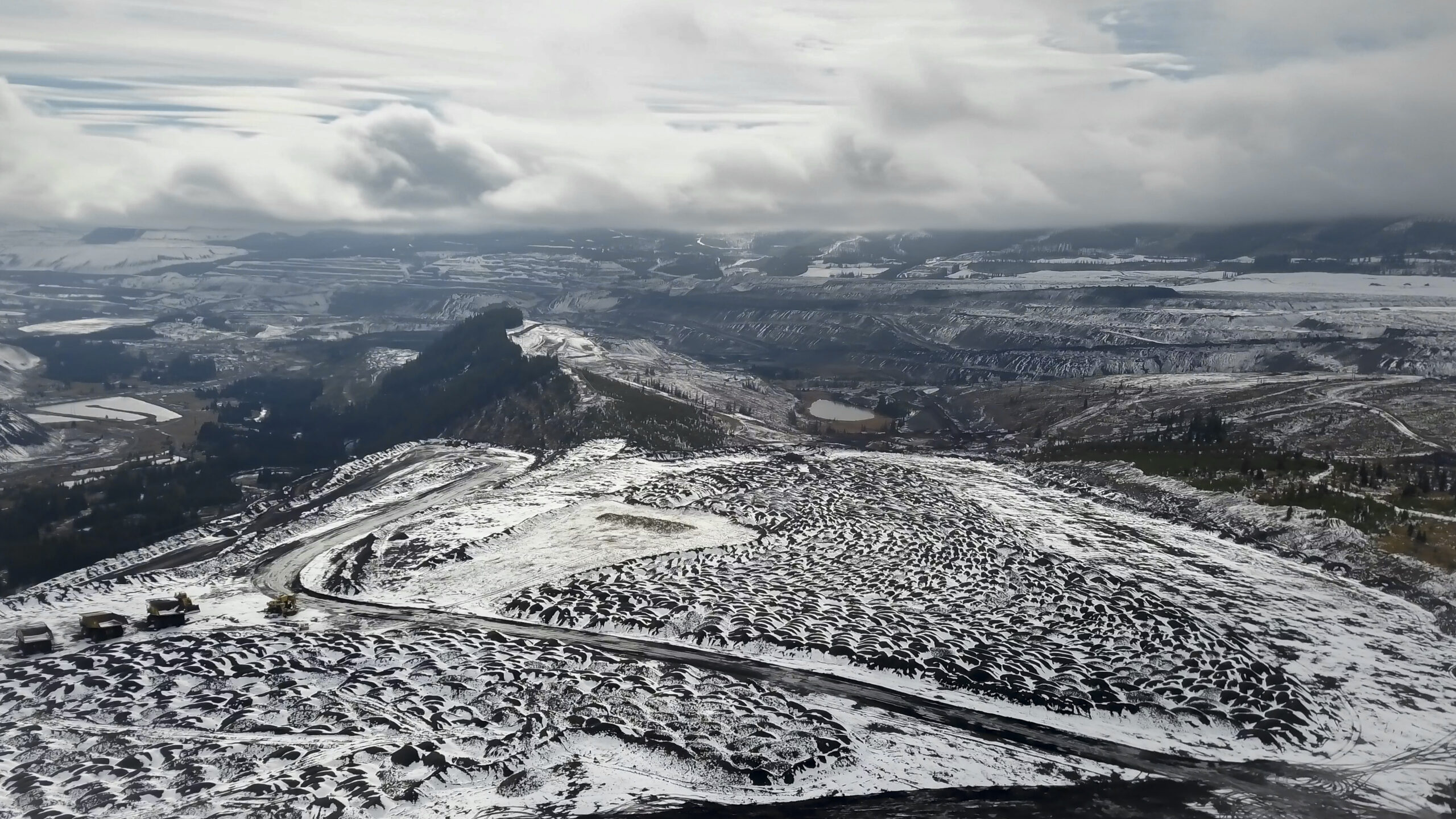 An aerial view of Teck Resources' Elk Valley coal mines in the snow