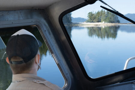 Wuikinuxv Guardian Watchman Corey Hanuse checks out an island on the periphery of his First Nation’s territory in central B.C.