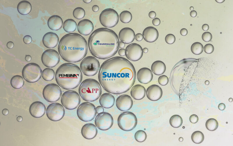 Suncor and other oil companies's logo shown in bubbles