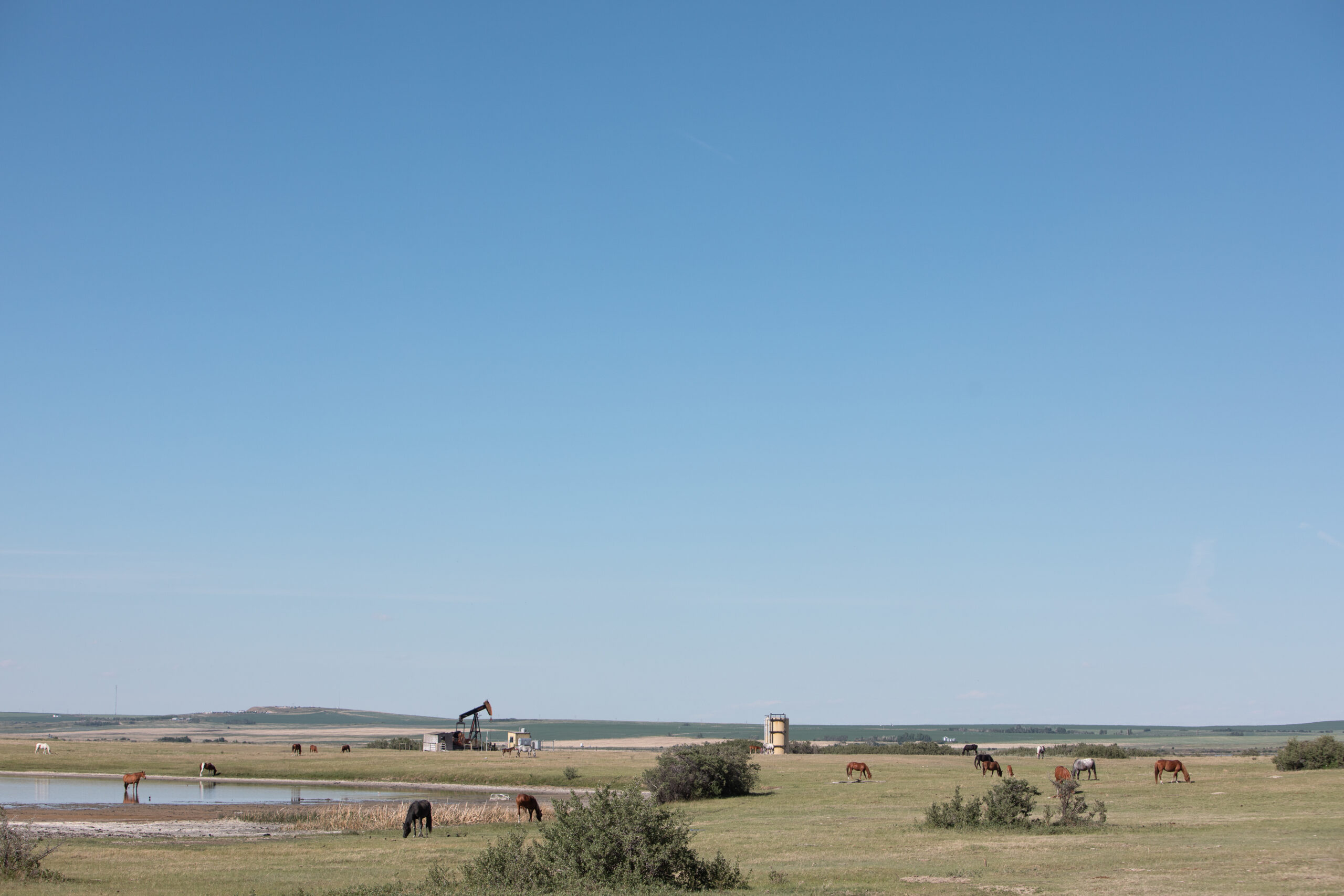Oil and gas well sites on the Alberta prairie