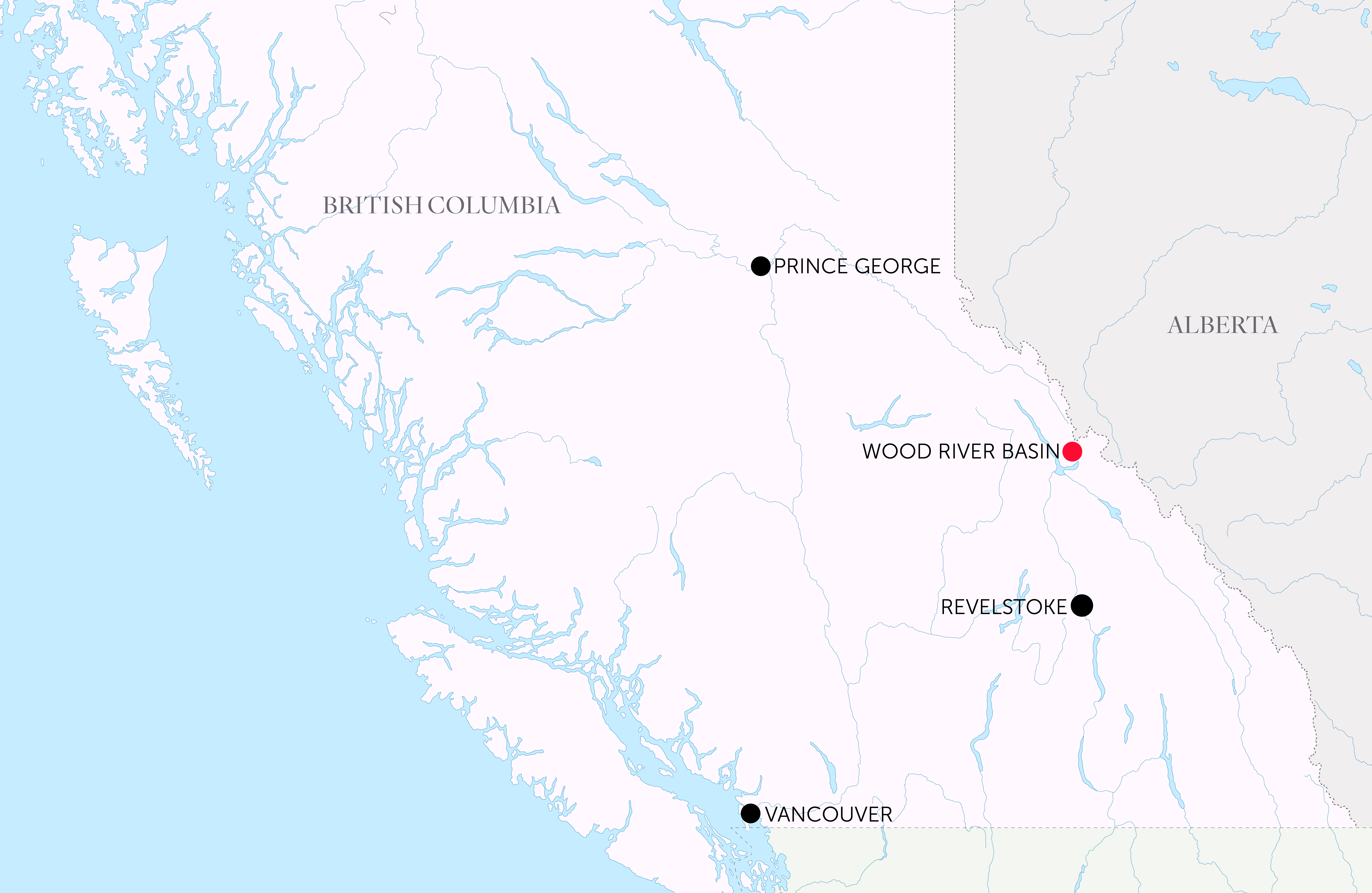 A map showing the location of the Wood River basin in B.C.