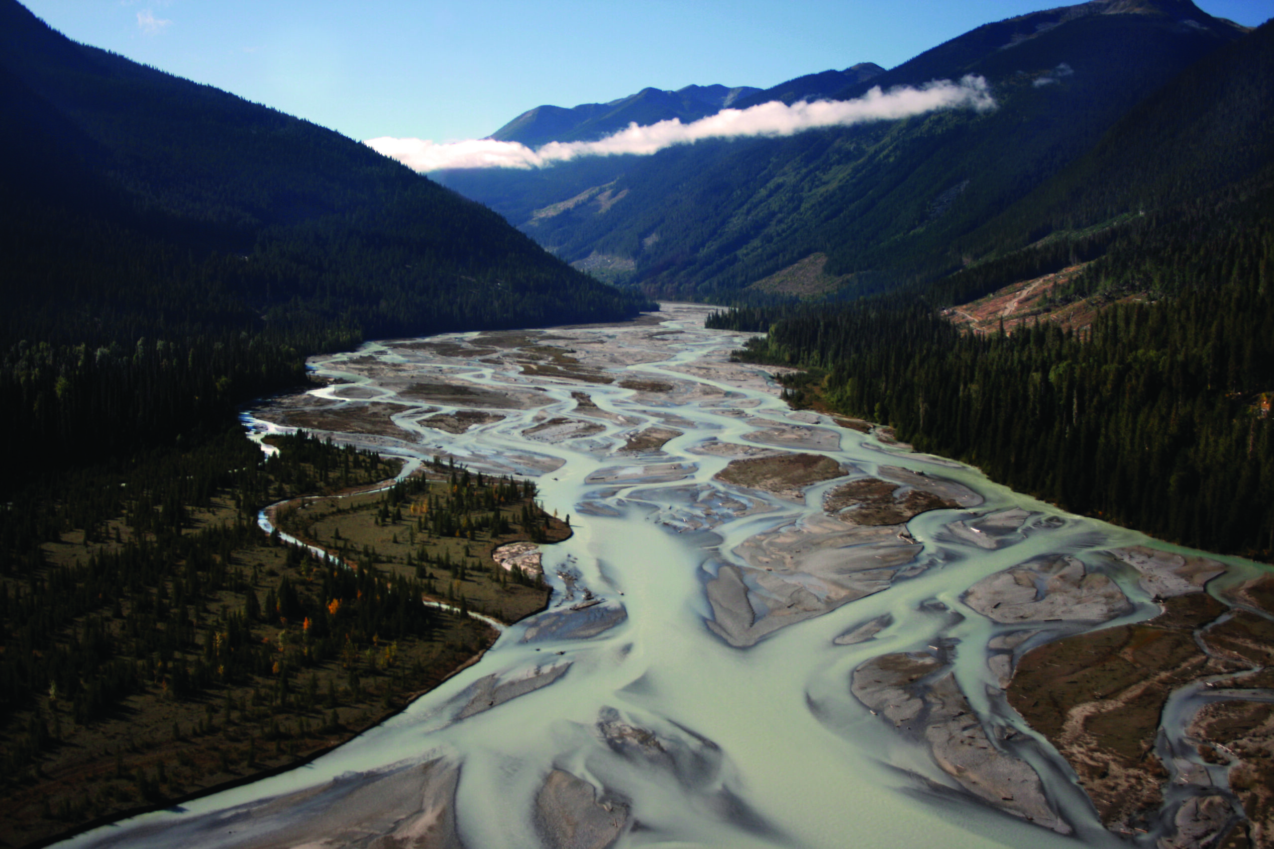 A braided river in the Wood River basin in British Columbia