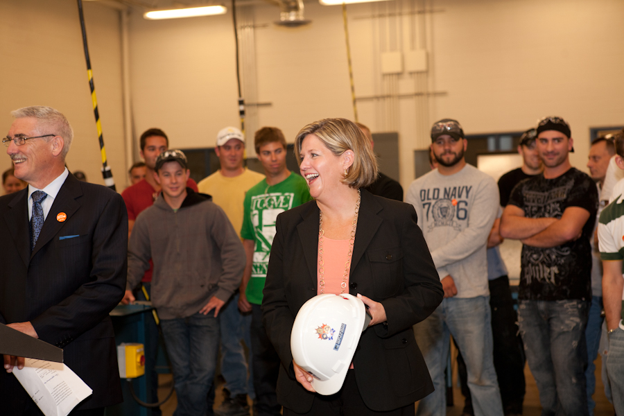 Ontario NDP leader Andrea Horwath at the Sheet Metal Workers training centre in Oakville, Ont.
