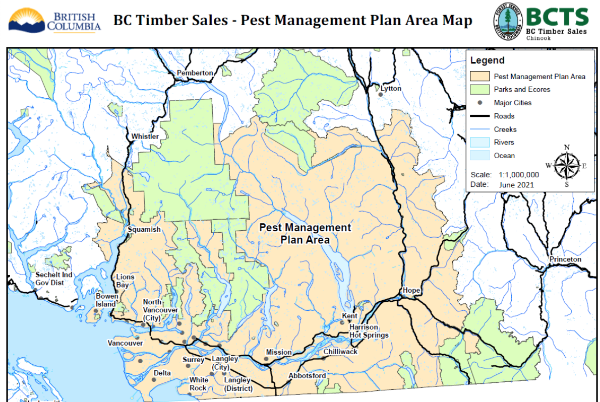 BC Timber Sales Pest Management Area map