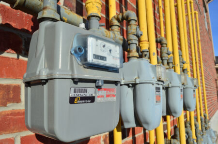 Enbridge gas meters affixed to building