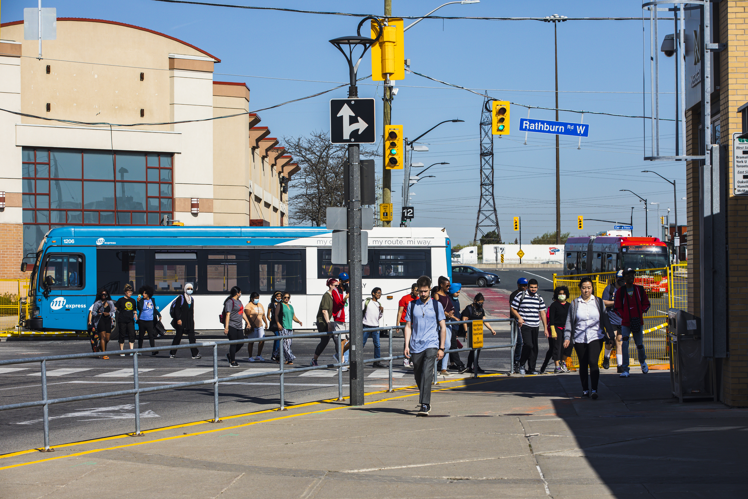 Commuters at the Mississauga City Centre Transit Terminal.