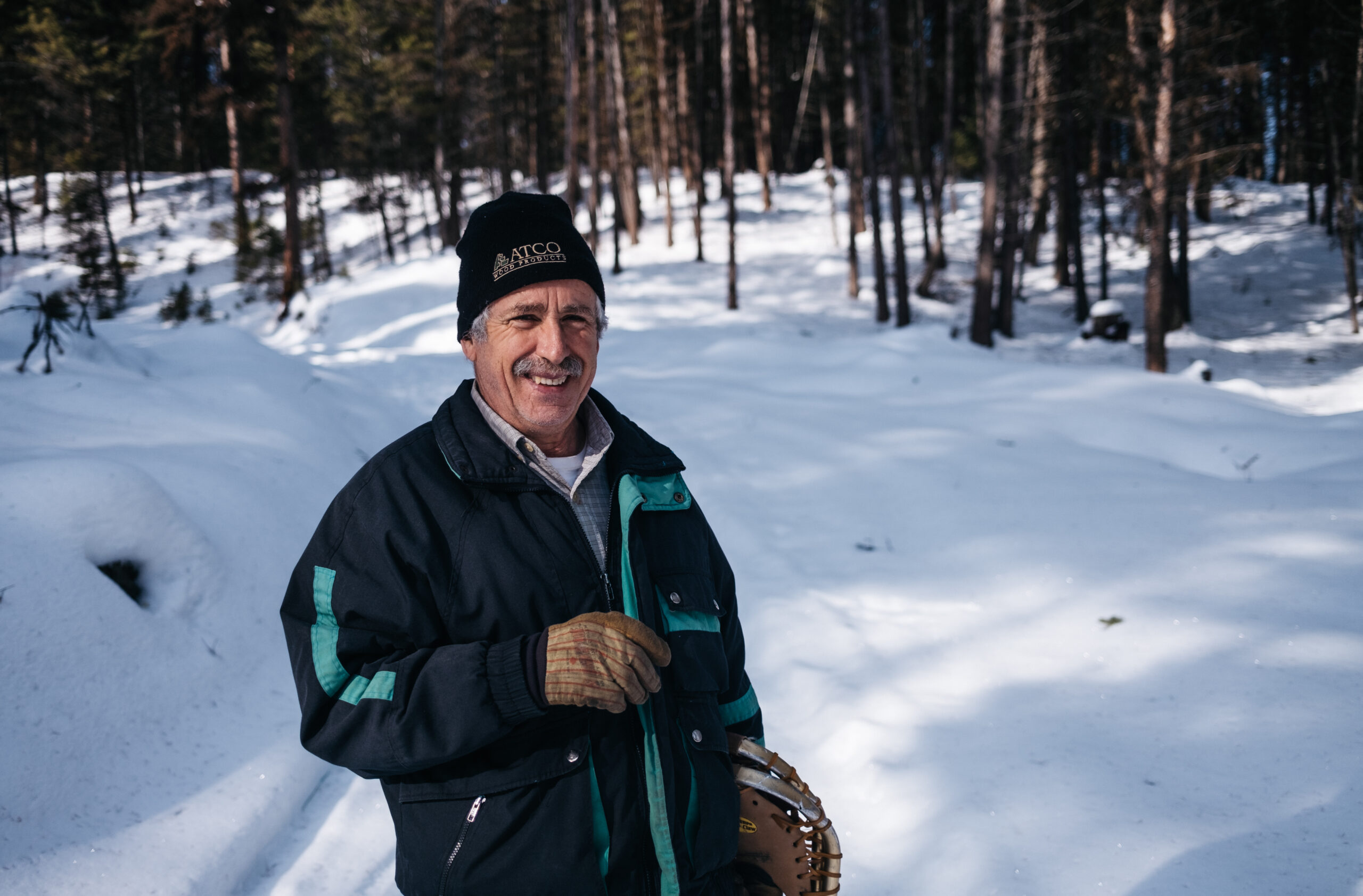 George Delisle, a small-scale forester in B.C.'s Boundary region on his property in February, 2022.