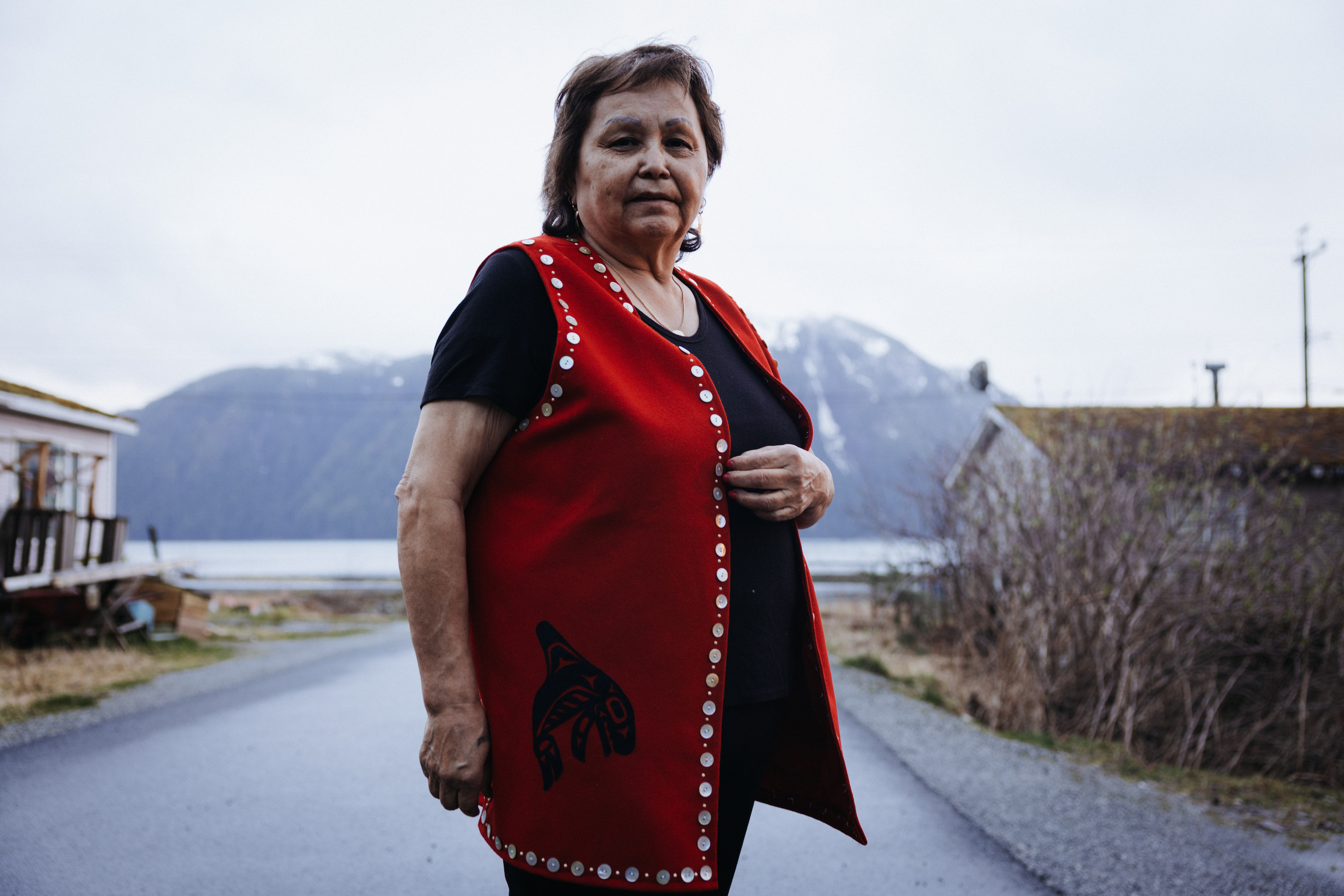 Nisga'a Elder displays her button vest