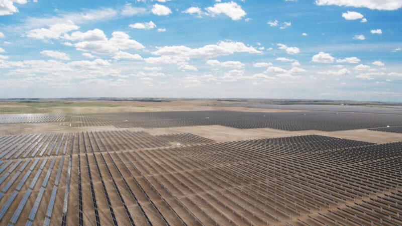 An aerial view of the Travers solar farm in Alberta, the country's largest