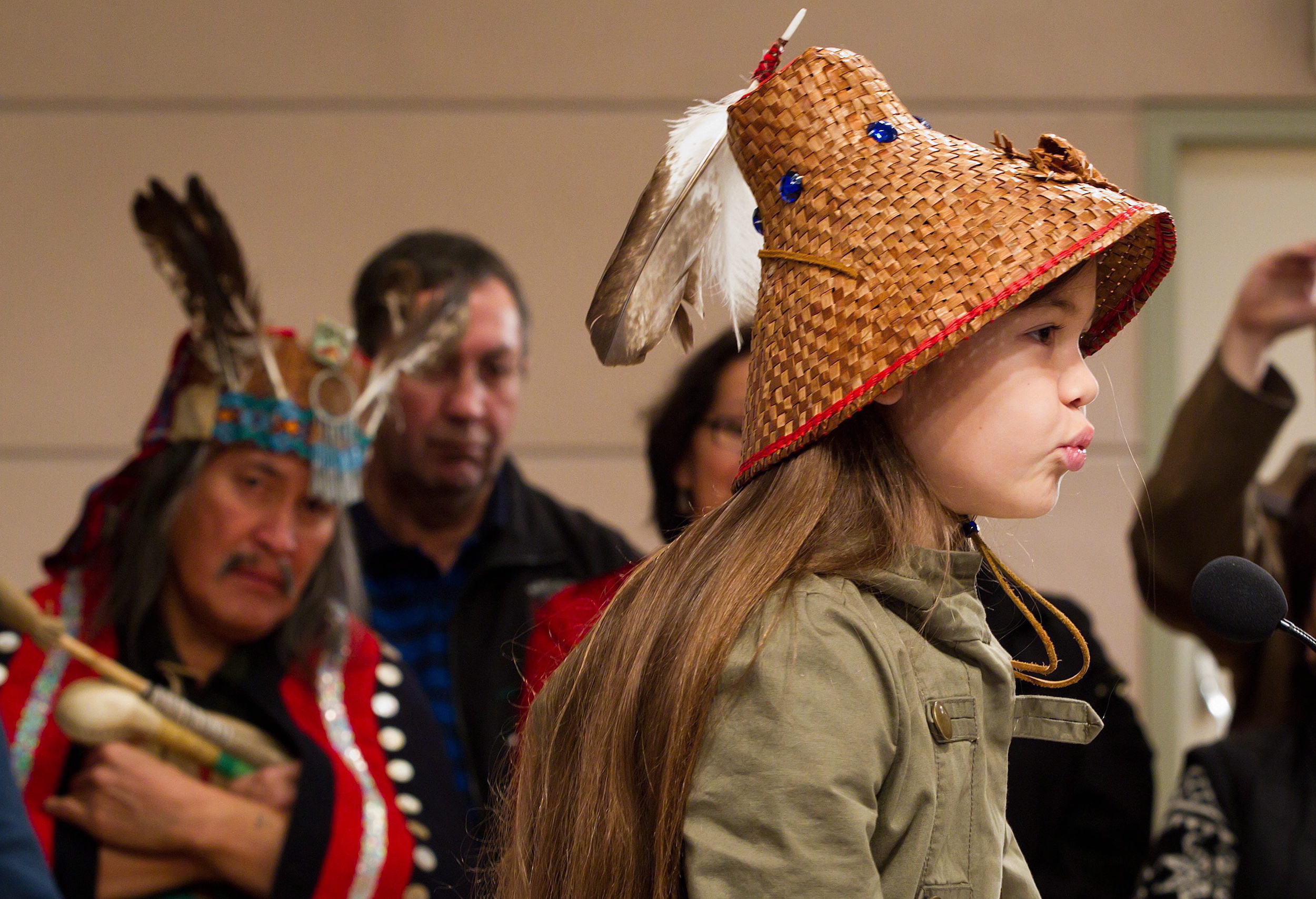 Ten-year-old Ta'kaiya Blaney, of the Sliammon First Nation, speaks during a signing ceremony for a declaration opposing a crude oil pipeline and tanker expansion in Vancouver, B.C., on Thursday December 1, 2011.