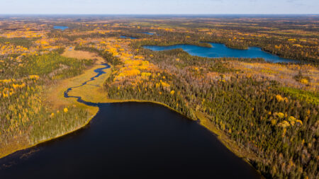 An aerial shot of the James Bay peatlands