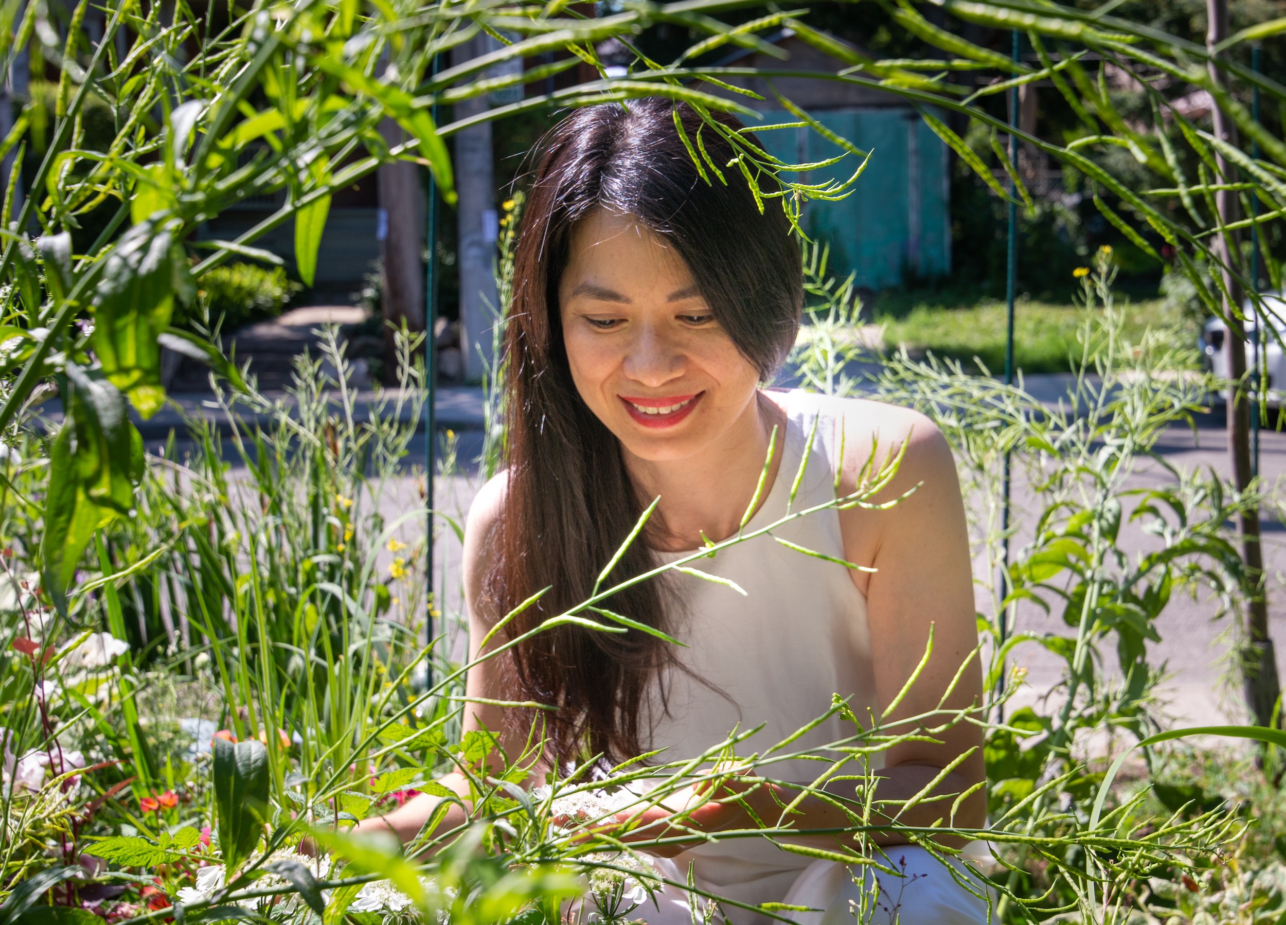Mary Vo in her front yard food garden in Toronto. Photo by Ramona Leitao