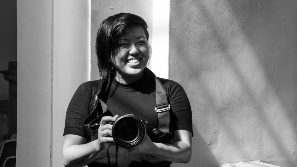 Black and white photo of Katherine Cheng