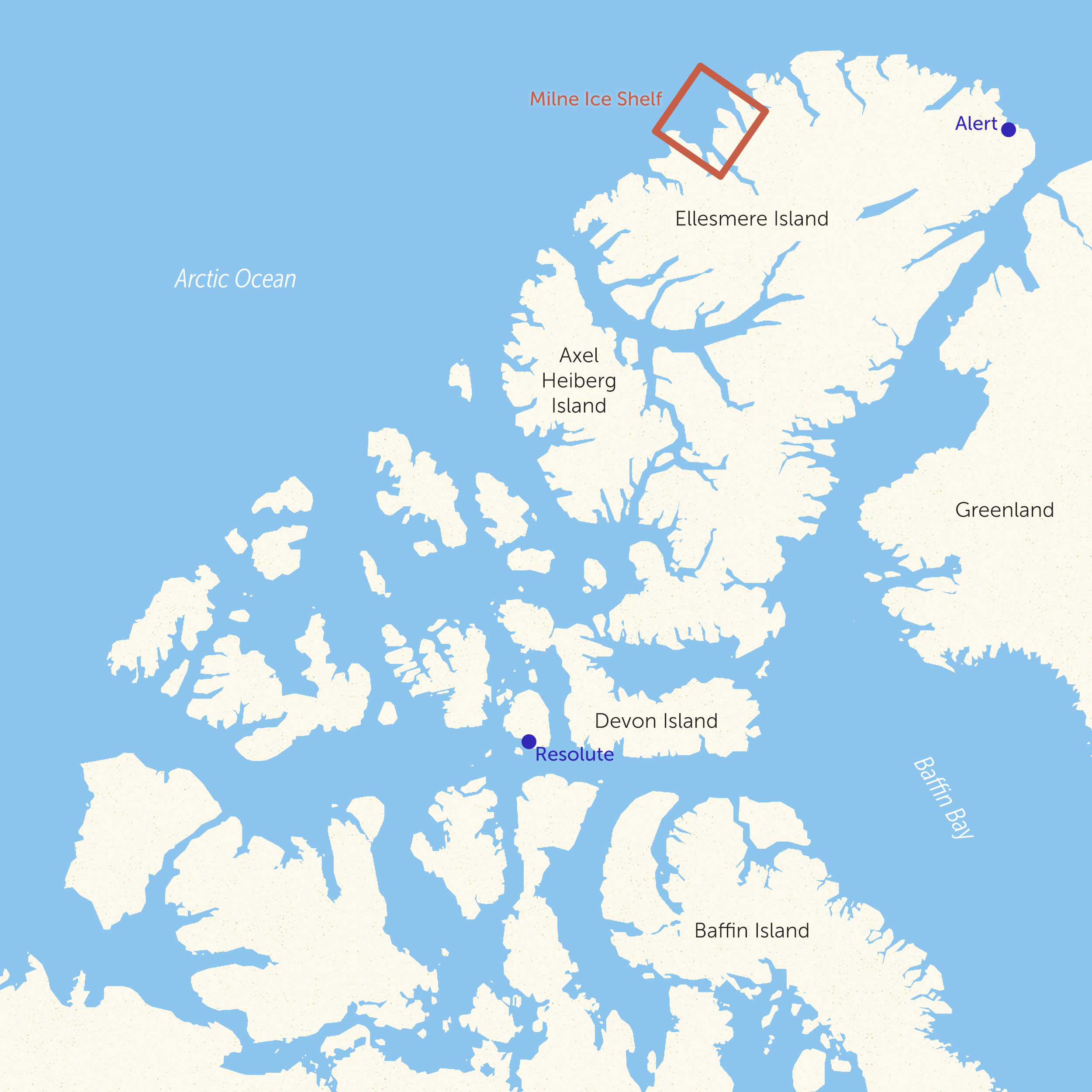 Map of Canadian Arctic showing location of Milne Ice Shelf 