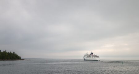 A ferry boat on the water